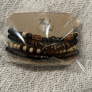 Stacked Brown and Cream Beaded Stretch Bracelet Set - Women